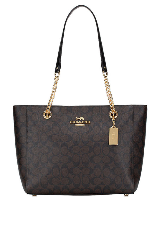 Coach Cammie Chain Tote In Signature Canvas - Dark Brown