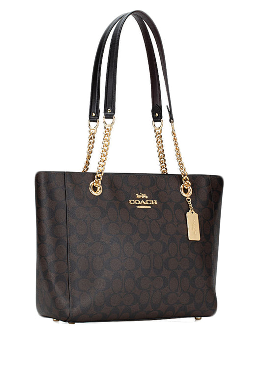 Coach Cammie Chain Tote In Signature Canvas - Dark Brown