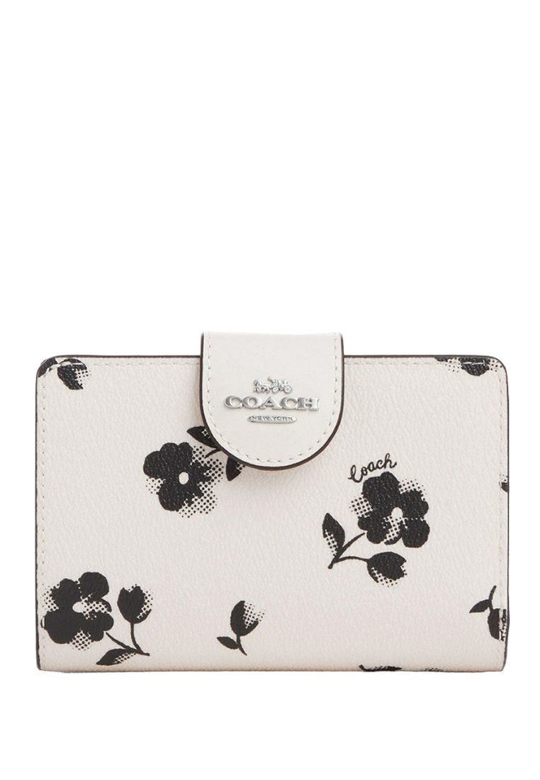 Coach Medium Corner Zip Wallet With Floral Print - White