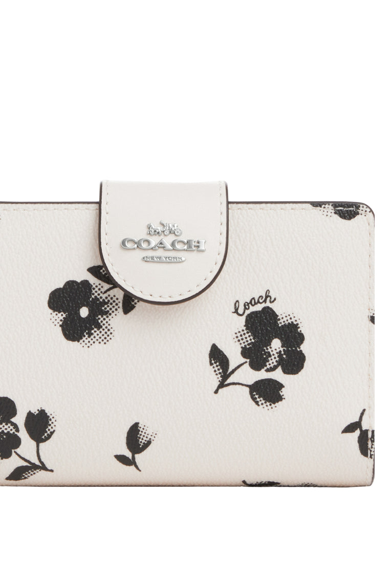 Coach Medium Corner Zip Wallet With Floral Print - White