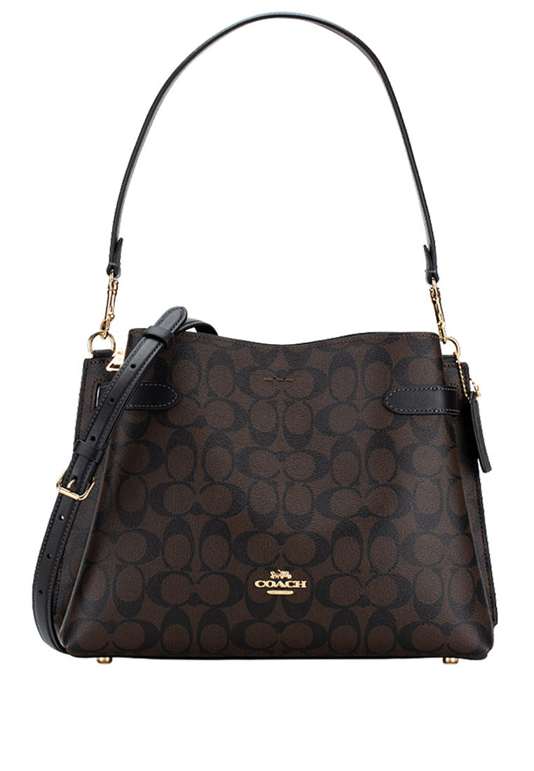 Coach Hanna Shoulder Bag In Signature Canvas - Dark Brown