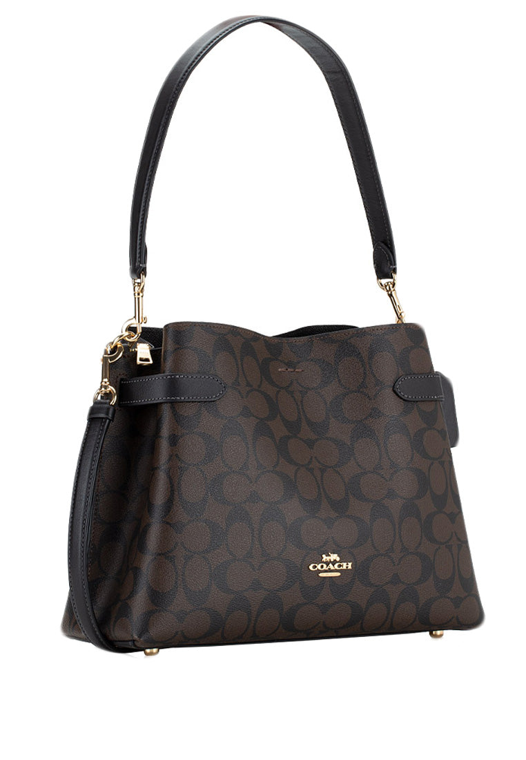 Coach Hanna Shoulder Bag In Signature Canvas - Dark Brown