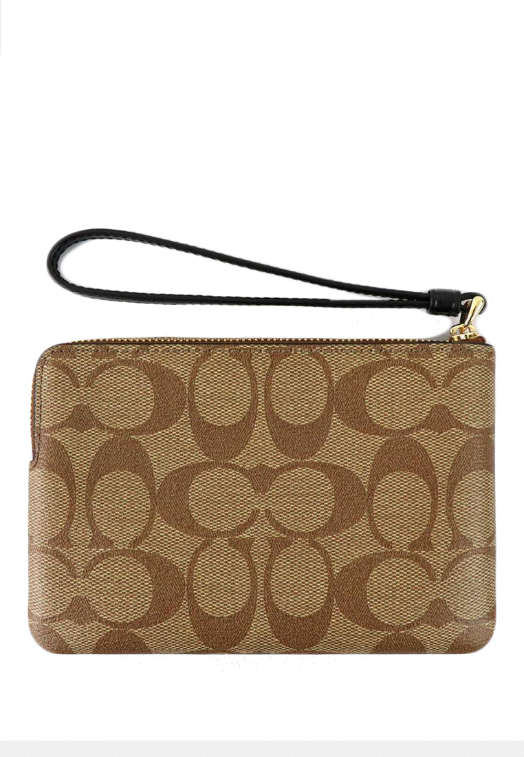 Coach Corner Zip Wristlet In Signature Canvas - Brown/Black