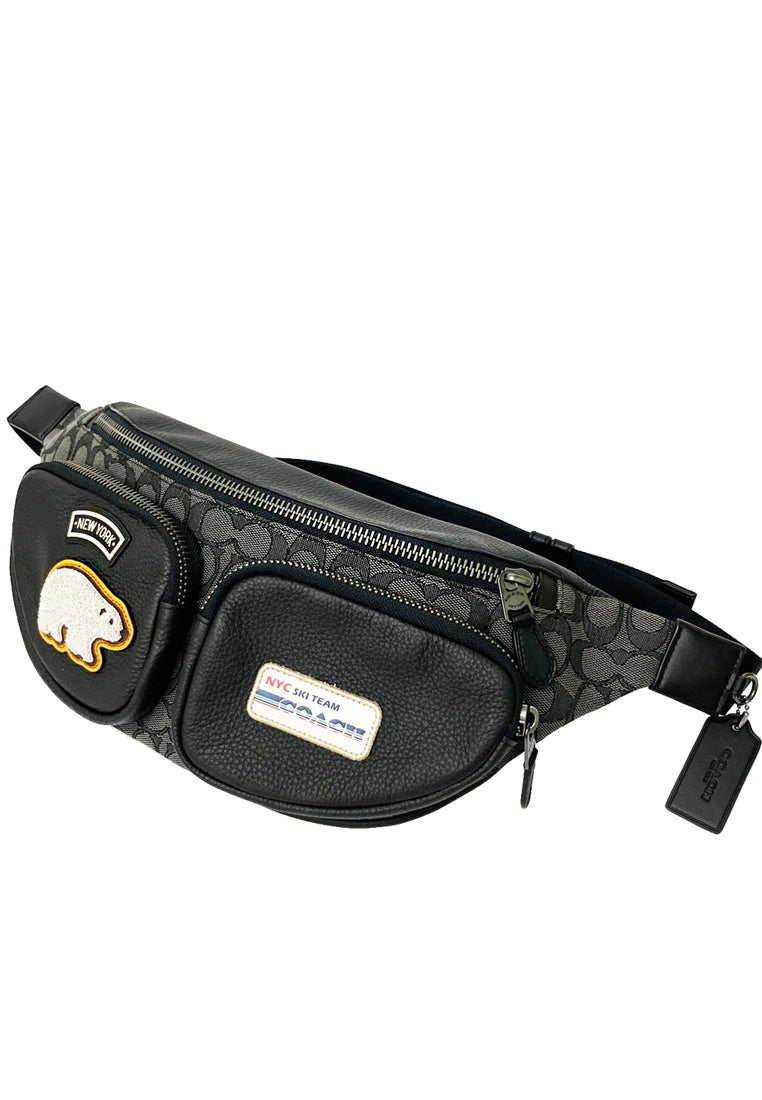 Coach Mens Sprint Belt Bag In Signature Jacquard With Ski Patches - Black