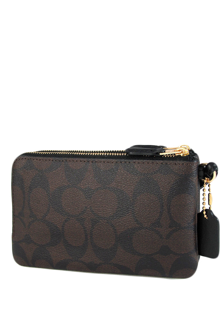 Coach Double Corner Zip Wristlet In Signature Canvas - Dark Brown