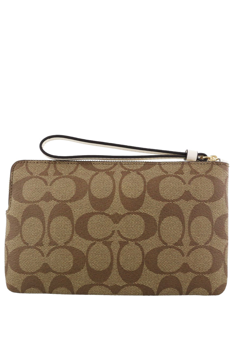 Coach Large Corner Zip Wristlet In Signature Canvas - Brown/White