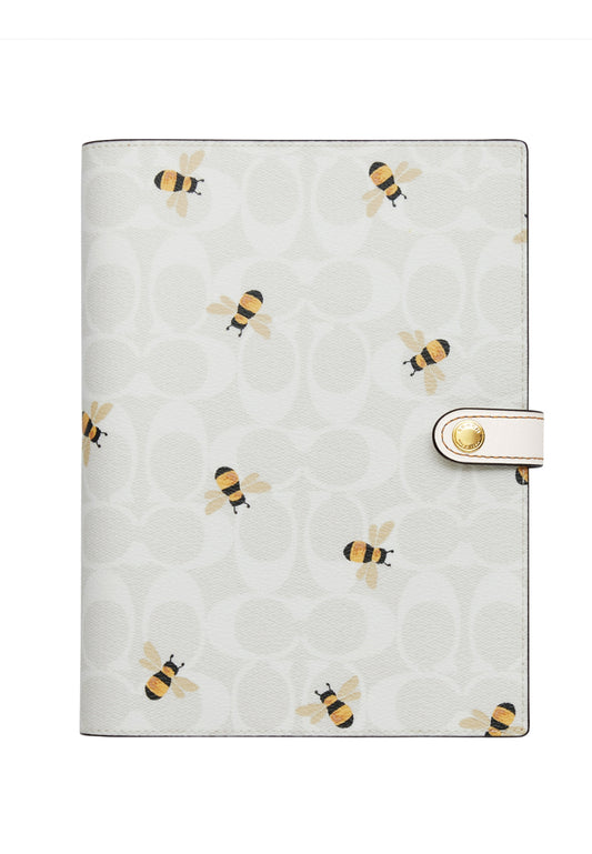 Coach Notebook In Signature Canvas With Bee Print - White/Multi