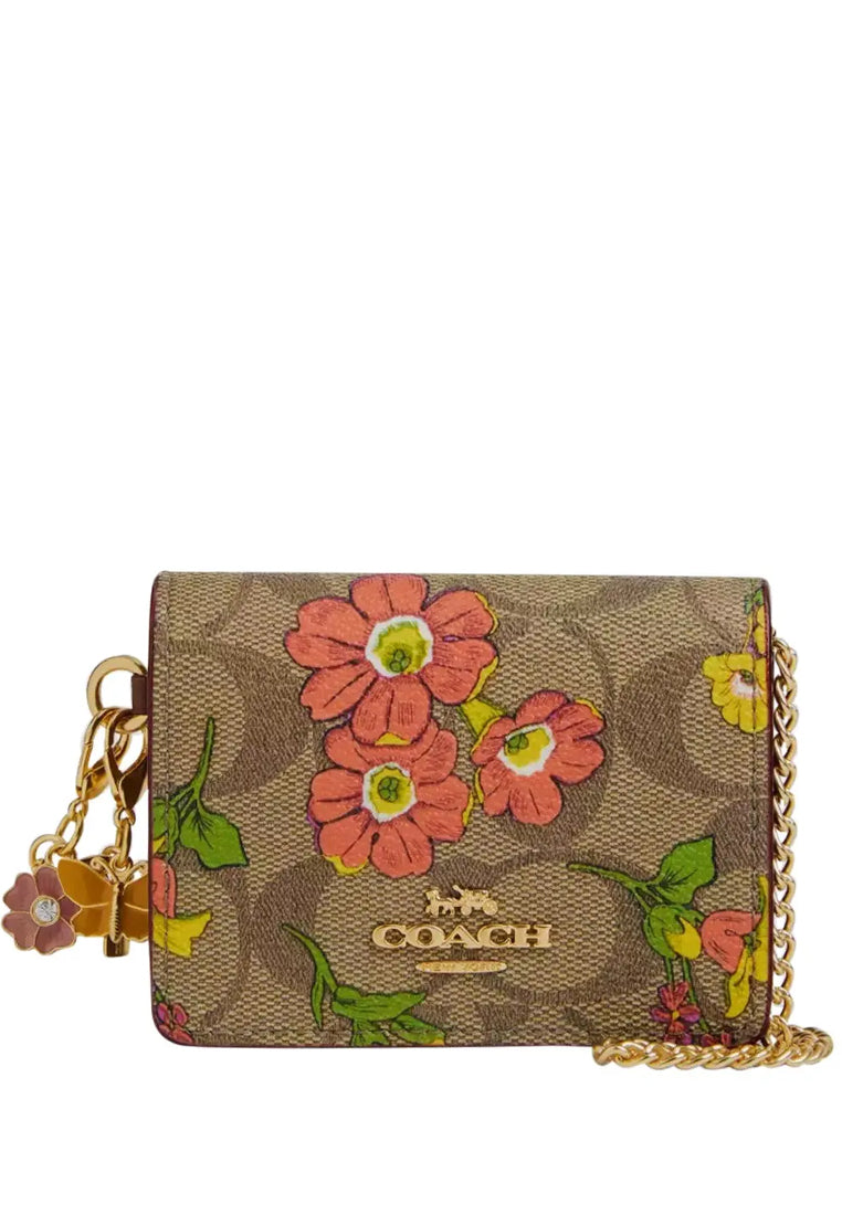 Coach Boxed Mini Wallet On A Chain In Signature Canvas With Floral Print - Brown