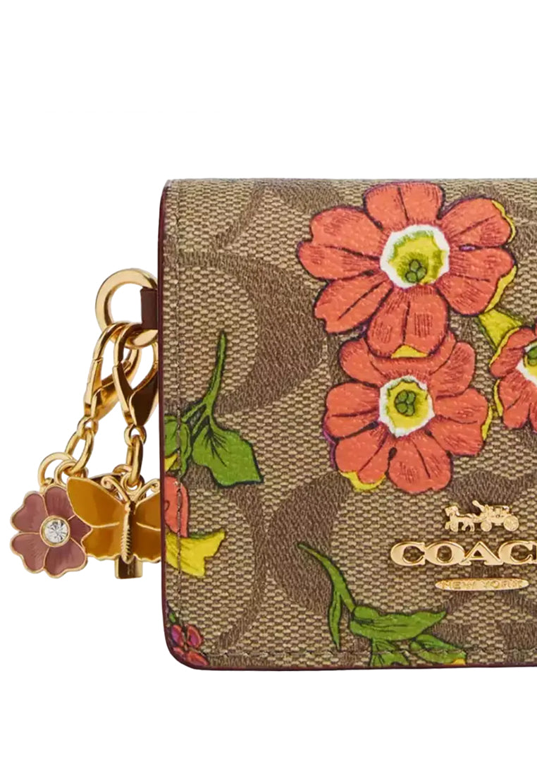 Coach Boxed Mini Wallet On A Chain In Signature Canvas With Floral Print - Brown