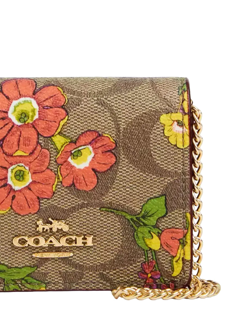 Coach Boxed Mini Wallet On A Chain In Signature Canvas With Floral Print - Brown