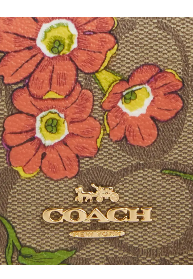 Coach Boxed Mini Wallet On A Chain In Signature Canvas With Floral Print - Brown