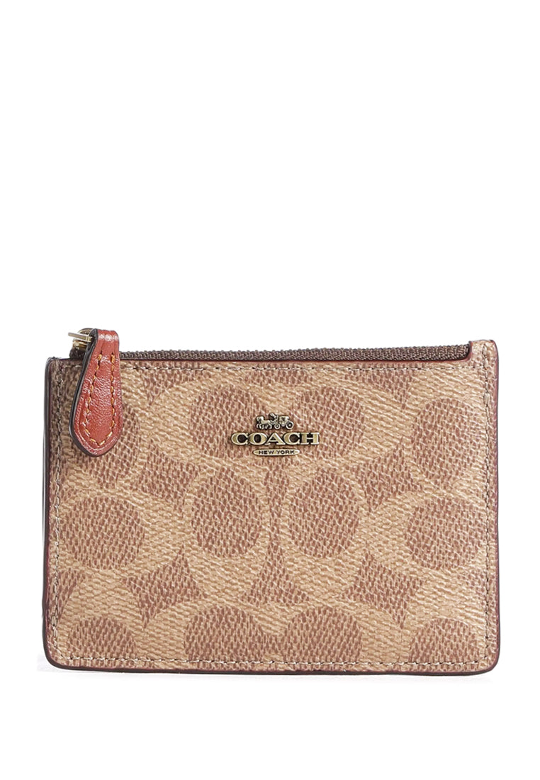 Coach Mini Skinny ID Case In Colorblock Signature Canvas - Tan Rust