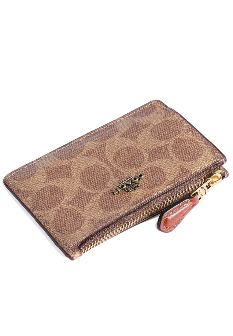 Coach Mini Skinny ID Case In Colorblock Signature Canvas - Tan Rust