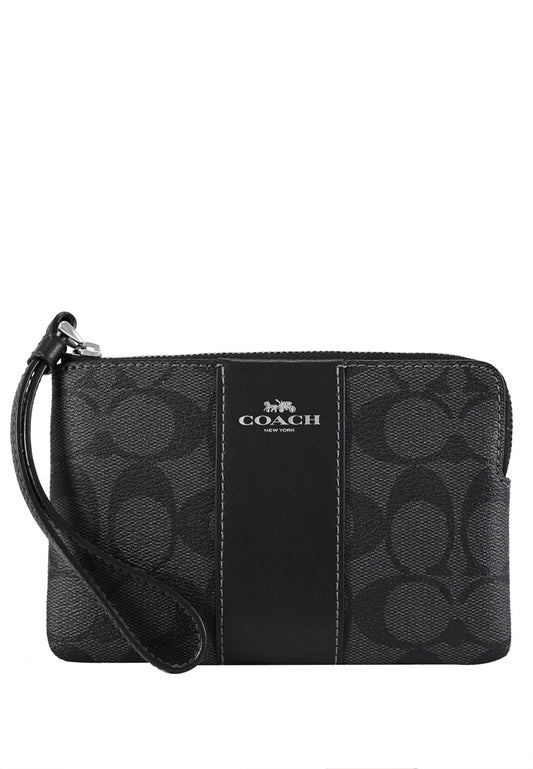 Coach Corner Zip Wristlet In Signature Canvas - Graphite/Black