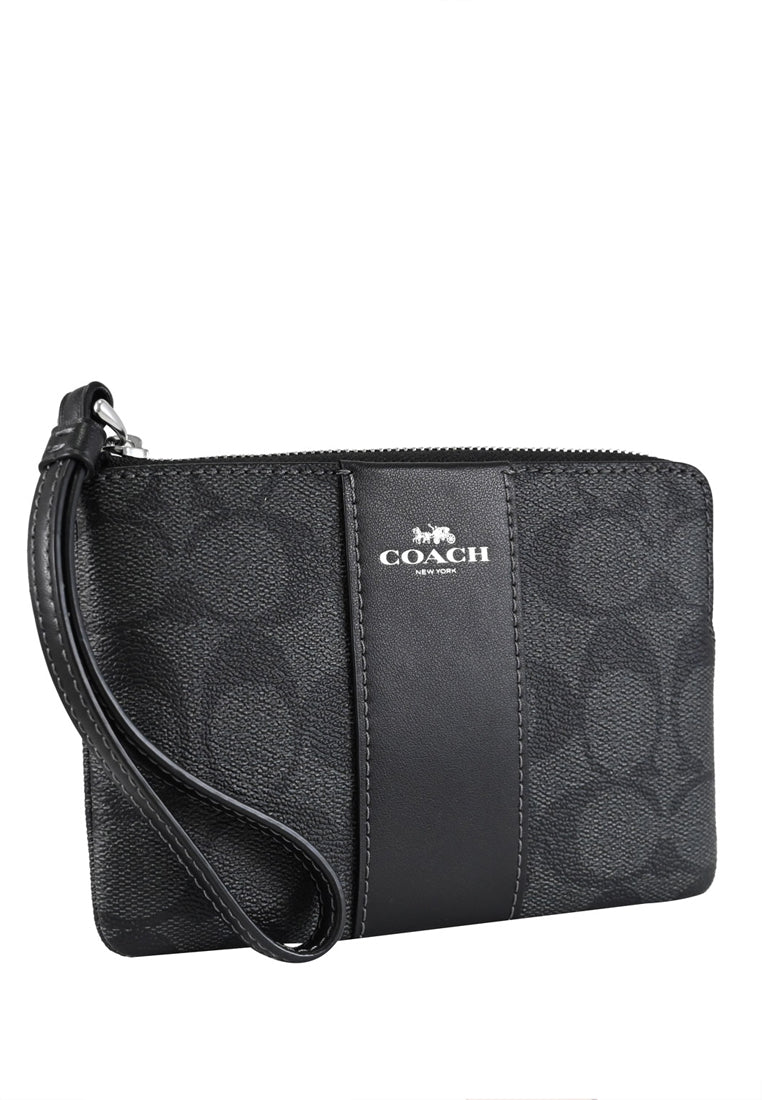 Coach Corner Zip Wristlet In Signature Canvas - Graphite/Black