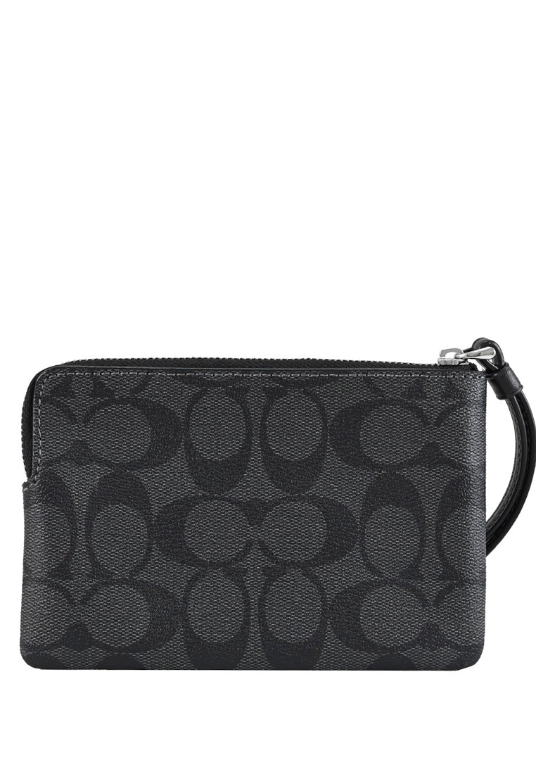 Coach Corner Zip Wristlet In Signature Canvas - Graphite/Black