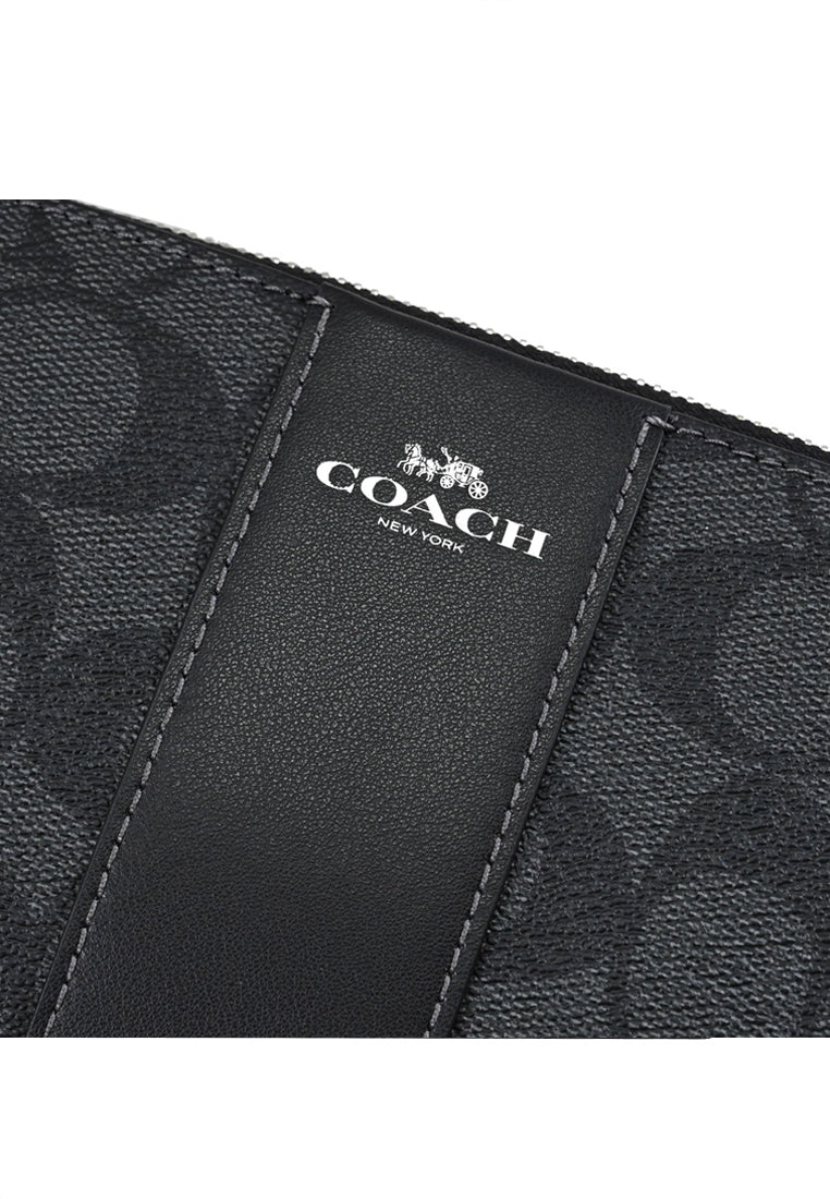 Coach Corner Zip Wristlet In Signature Canvas - Graphite/Black