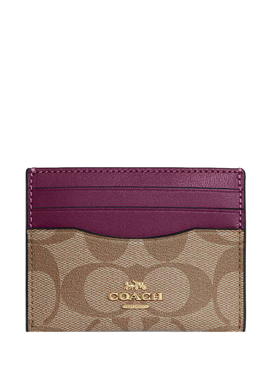 Coach Slim ID Card Case In Signature - Brown/Deep Berry