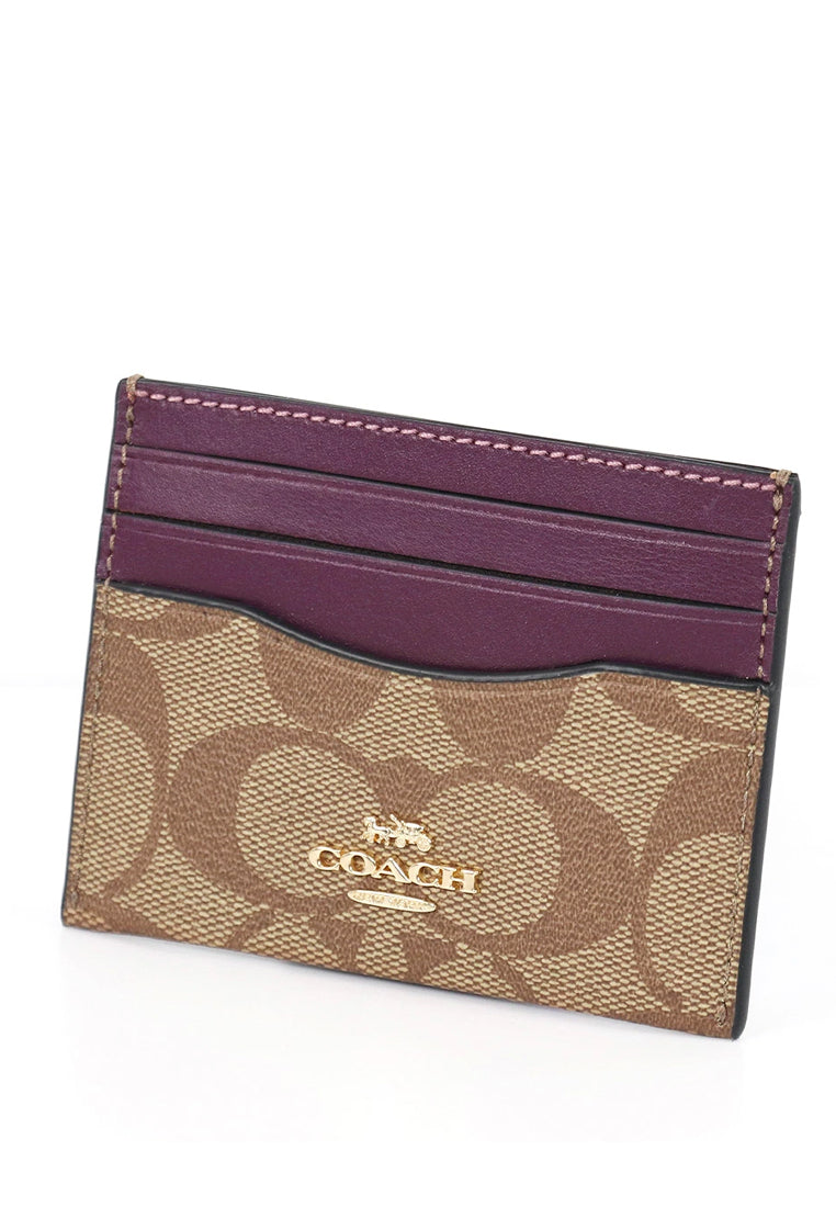 Coach Slim ID Card Case In Signature - Brown/Deep Berry