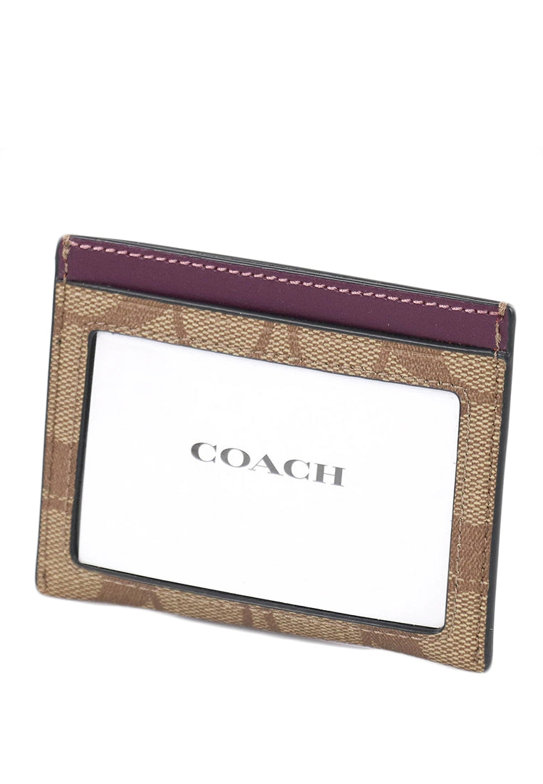 Coach Slim ID Card Case In Signature - Brown/Deep Berry