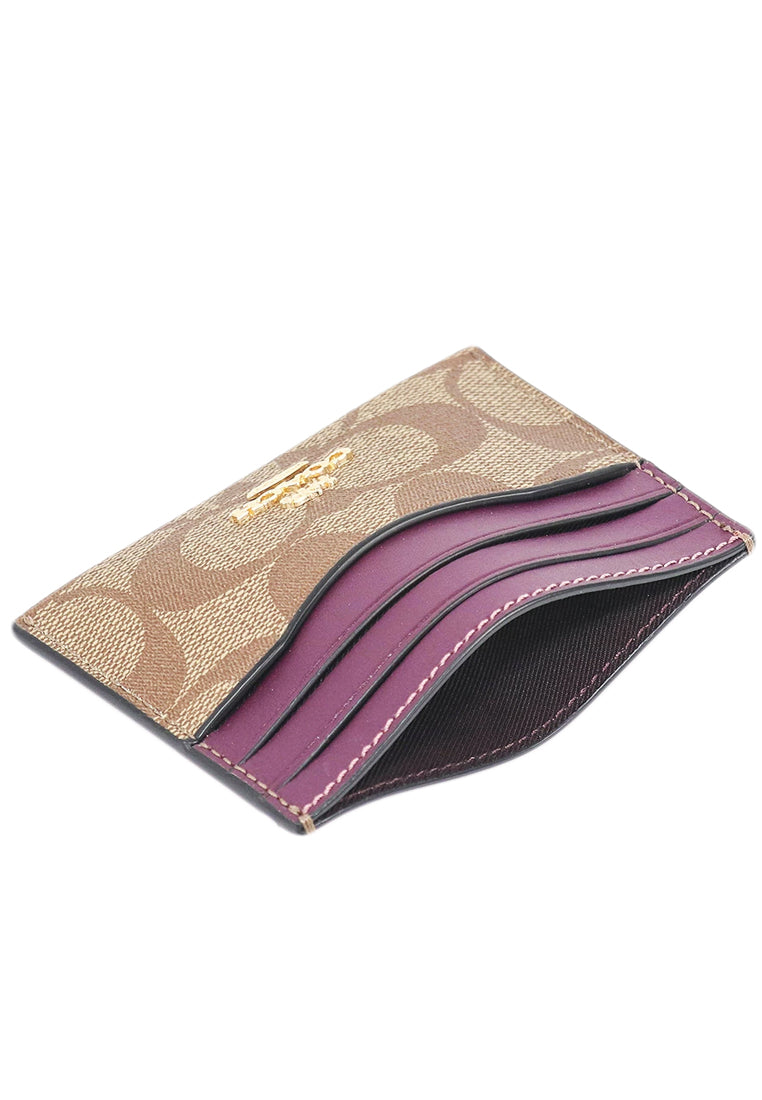 Coach Slim ID Card Case In Signature - Brown/Deep Berry