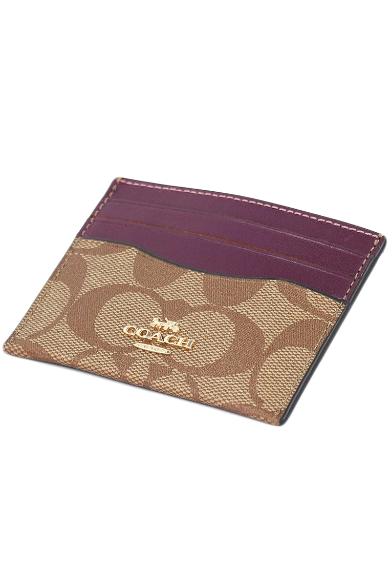 Coach Slim ID Card Case In Signature - Brown/Deep Berry