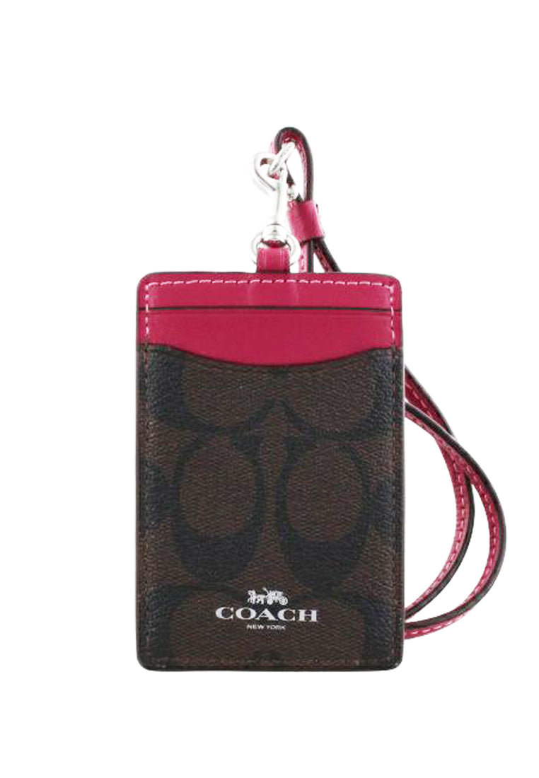 Coach ID Lanyard In Signature Canvas - Dark Brown/Bright VIolet