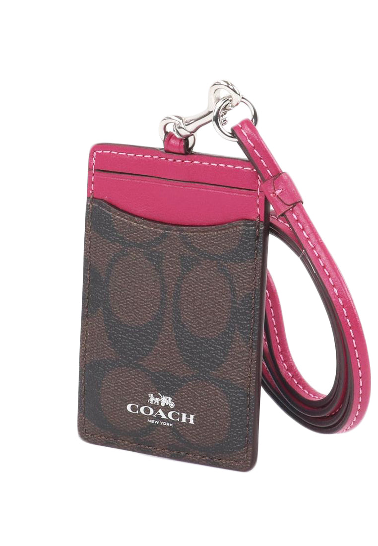 Coach ID Lanyard In Signature Canvas - Dark Brown/Bright VIolet