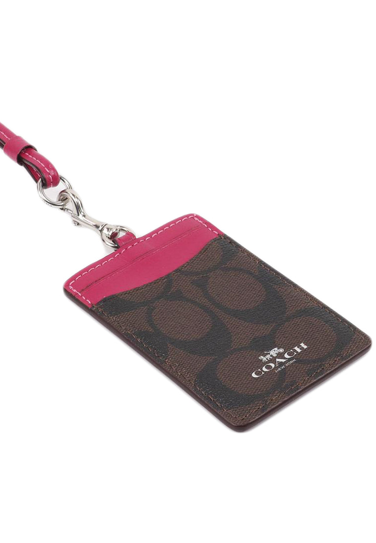 Coach ID Lanyard In Signature Canvas - Dark Brown/Bright VIolet