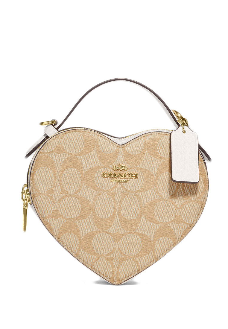 Coach Heart Crossbody In Signature Canvas - Light Brown/White