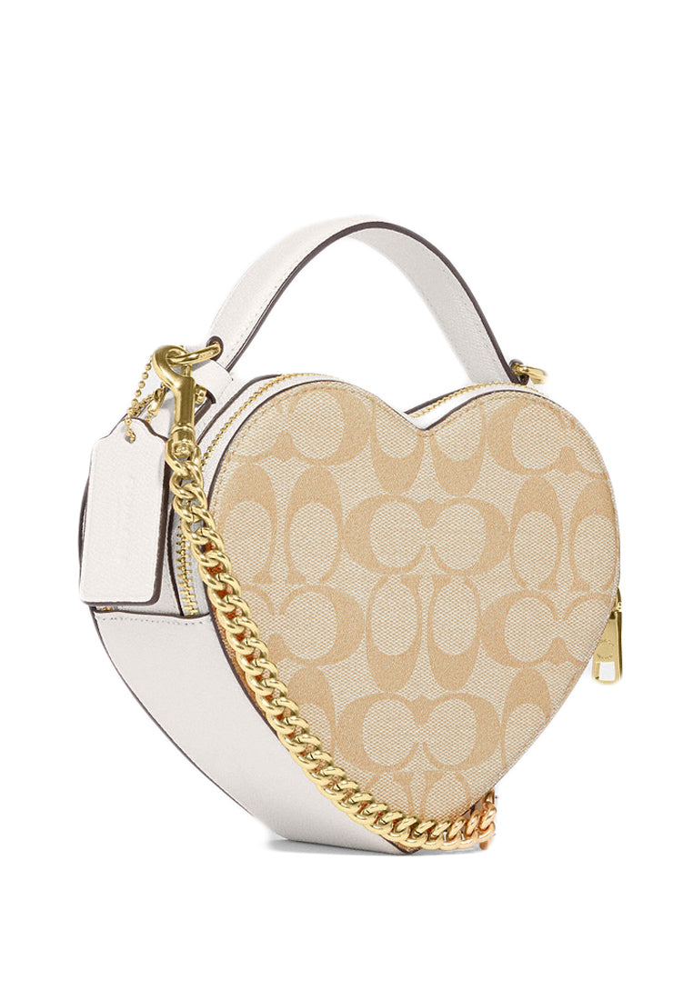 Coach Heart Crossbody In Signature Canvas - Light Brown/White