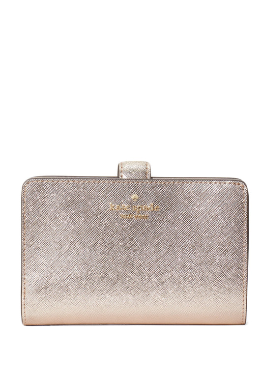 Kate Spade Glimmer Metallic Saffiano Medium Compact Bifold Wallet - Glittering Rose