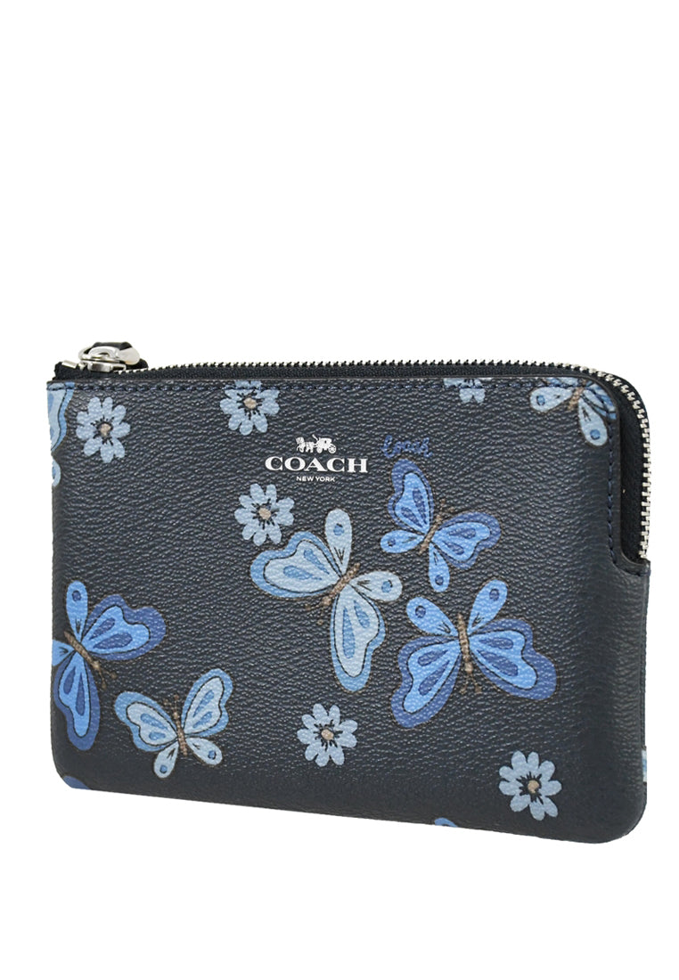 Coach Corner Zip Wristlet With Lovely Butterfly Print - Navy