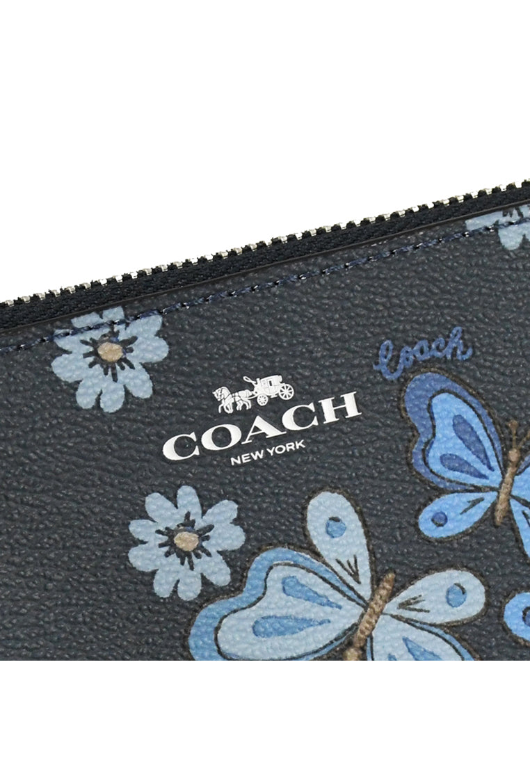 Coach Corner Zip Wristlet With Lovely Butterfly Print - Navy