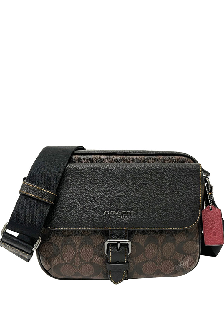 Coach Mens Hudson Crossbody In Signature - Dark Brown/Black