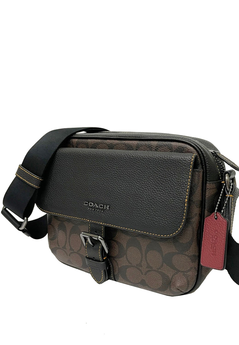 Coach Mens Hudson Crossbody In Signature - Dark Brown/Black