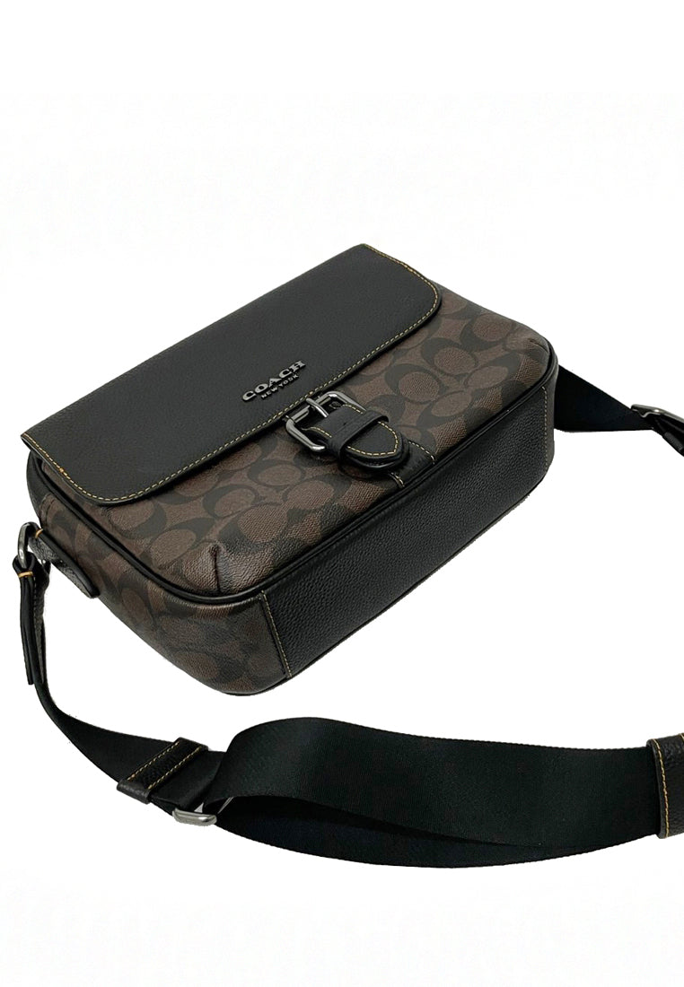 Coach Mens Hudson Crossbody In Signature - Dark Brown/Black