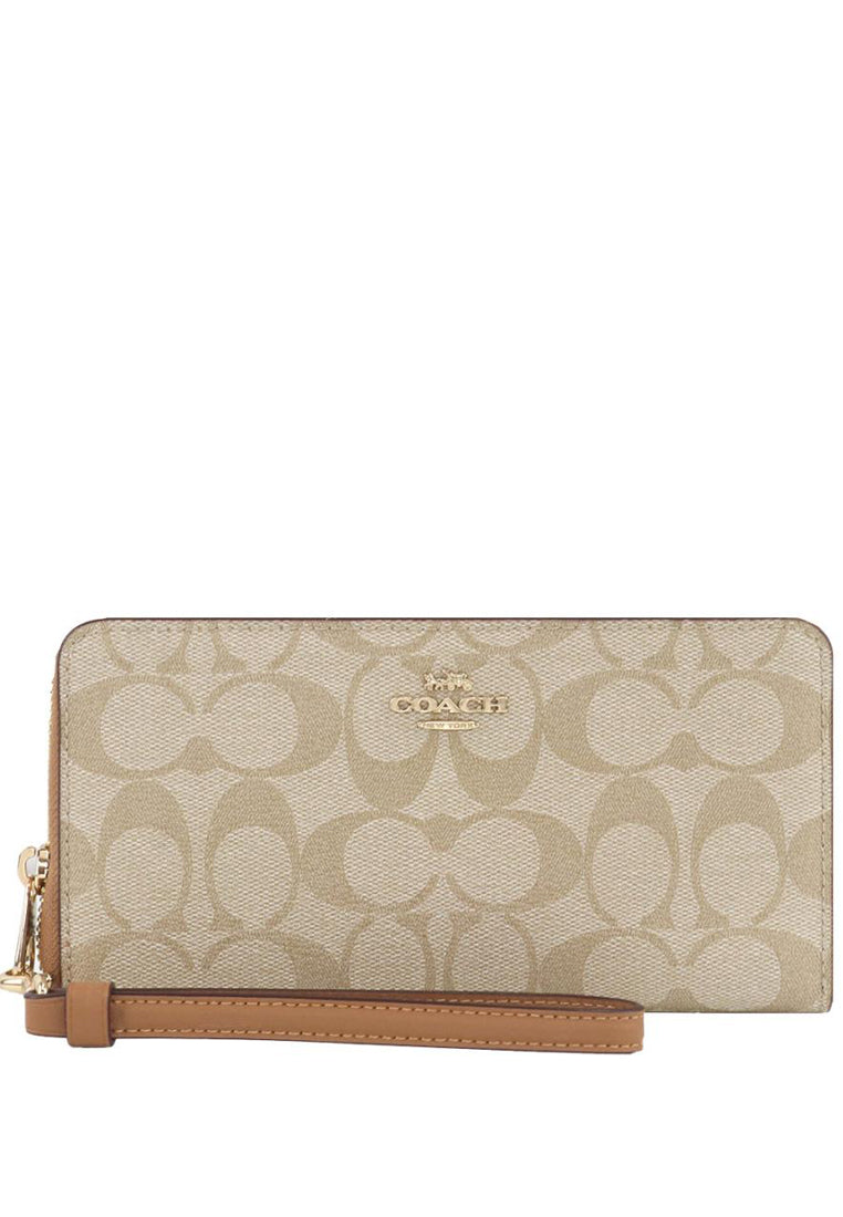 Coach Long Zip Around Wallet in Signature Canvas - Light Brown/Brown