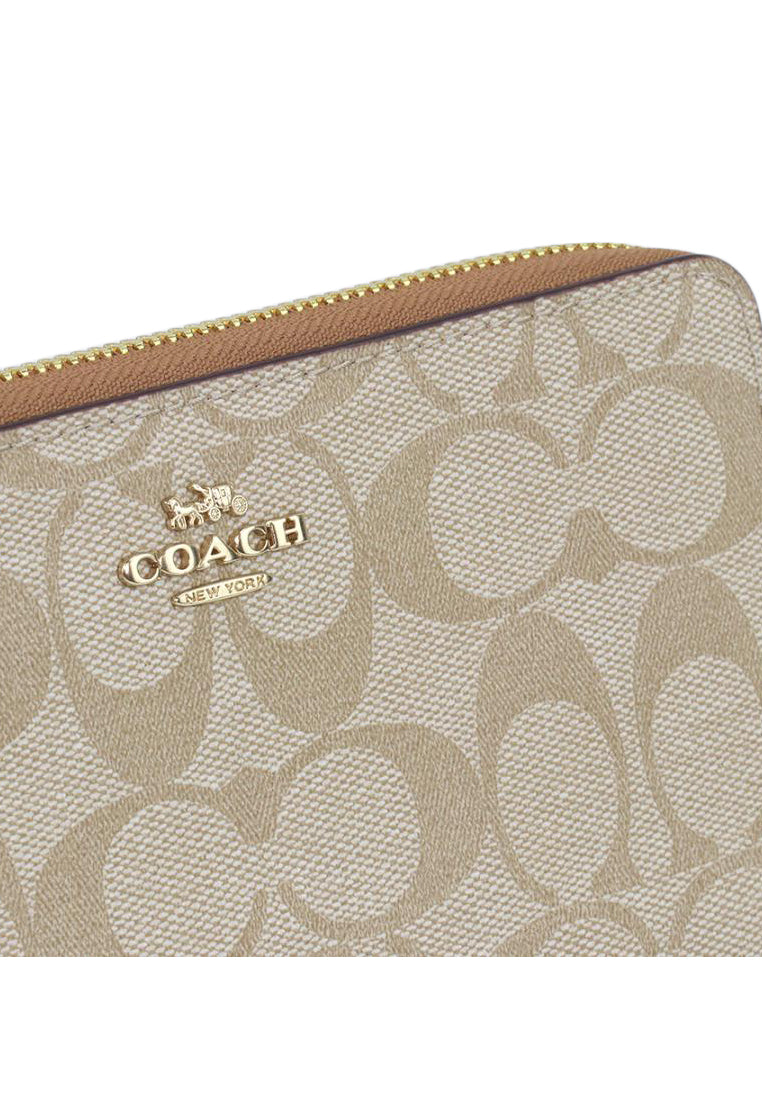 Coach Long Zip Around Wallet in Signature Canvas - Light Brown/Brown