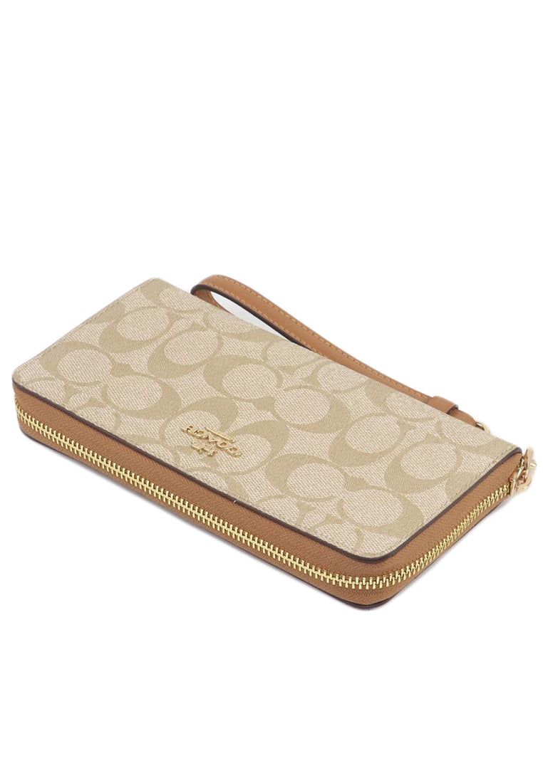 Coach Long Zip Around Wallet in Signature Canvas - Light Brown/Brown