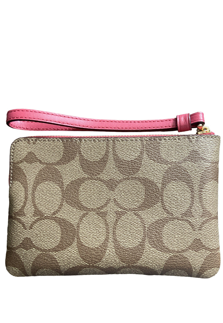 Coach Corner Zip Wristlet In Signature Canvas With Disco Patches - Brown