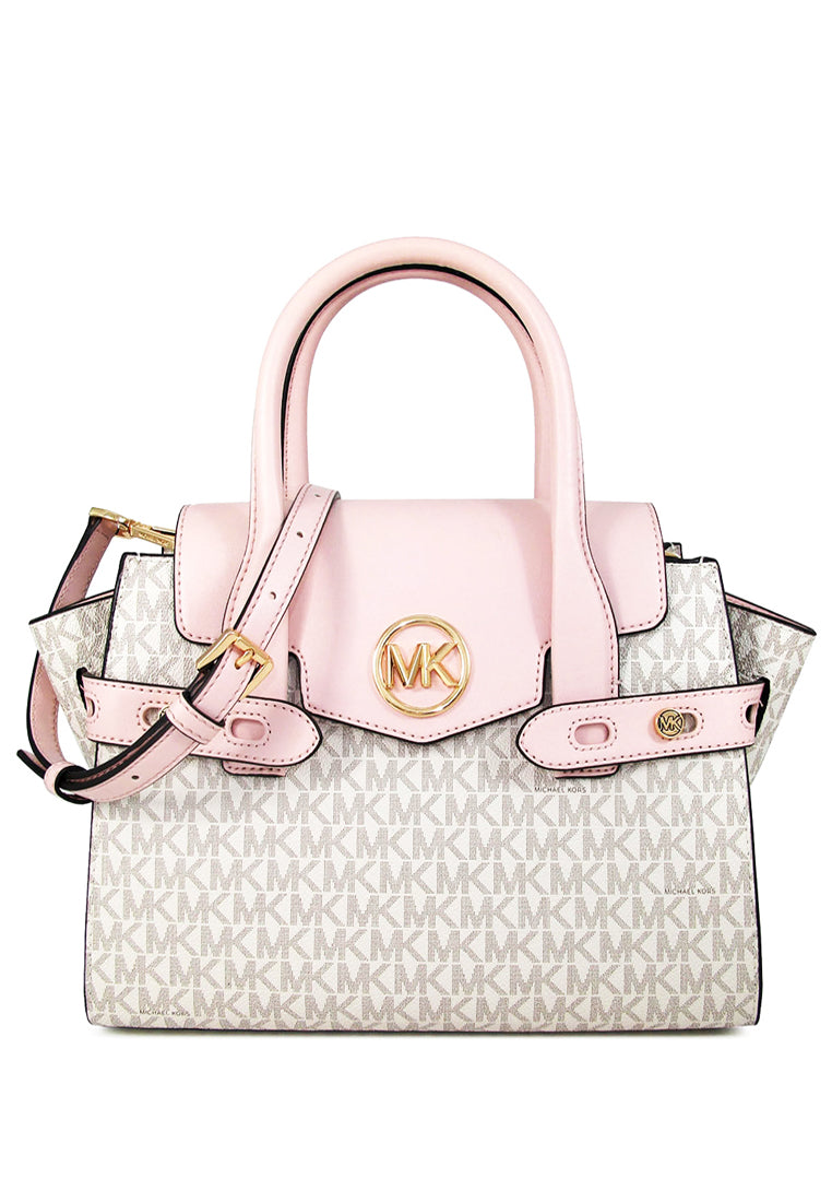 Michael Kors Carmen Medium Logo and Faux Leather Belted Satchel - Powder Blush