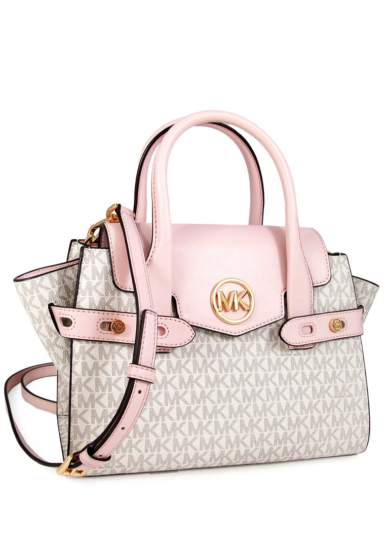 Michael Kors Carmen Medium Logo and Faux Leather Belted Satchel - Powder Blush