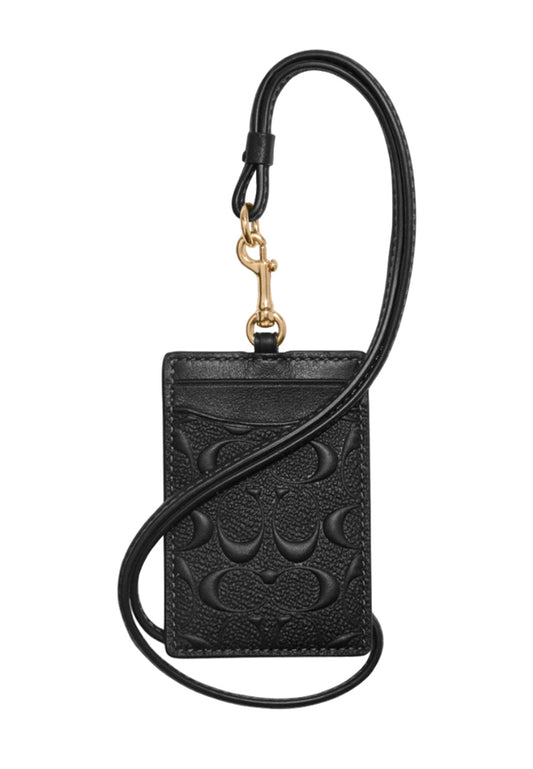 Coach Boxed Pencil Case And ID Lanyard Set In Signature Leather - Black