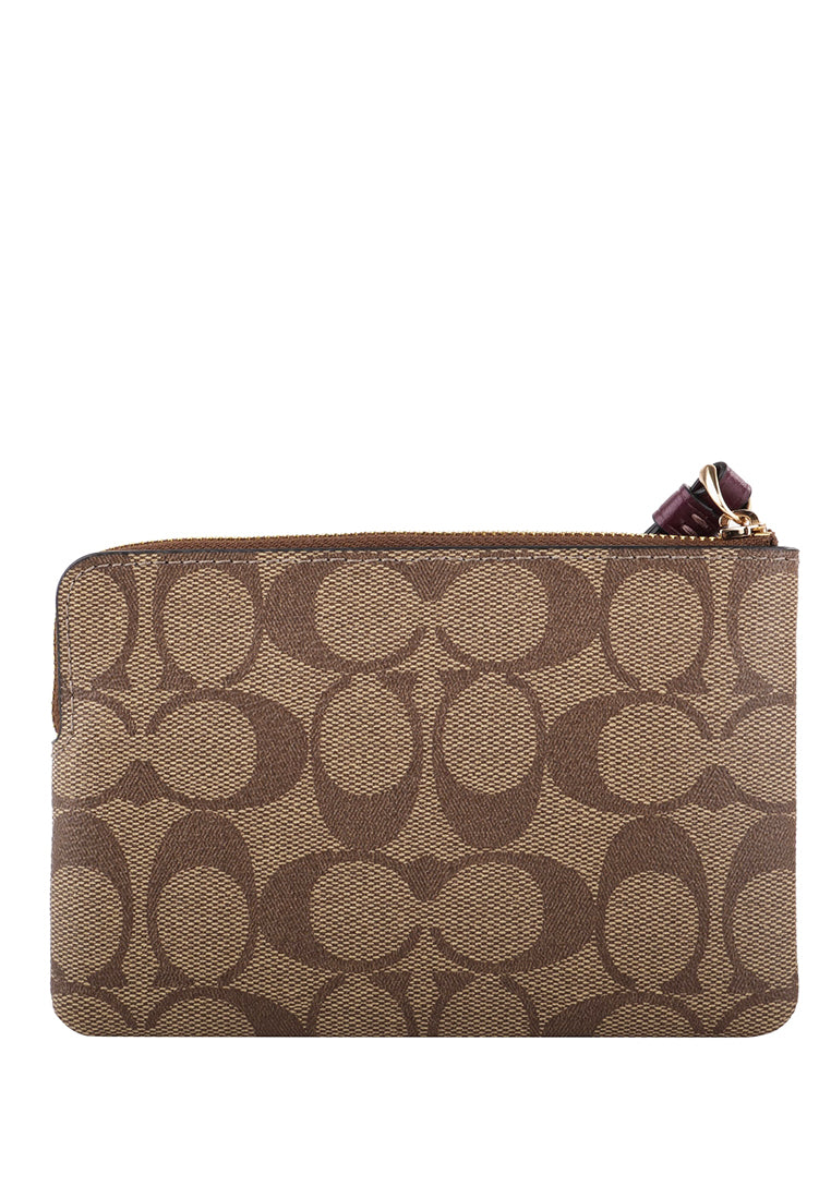 Coach Corner Zip Wristlet In Signature Canvas - Brown/Deep Berry