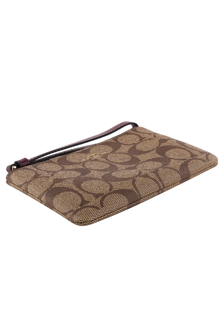 Coach Corner Zip Wristlet In Signature Canvas - Brown/Deep Berry