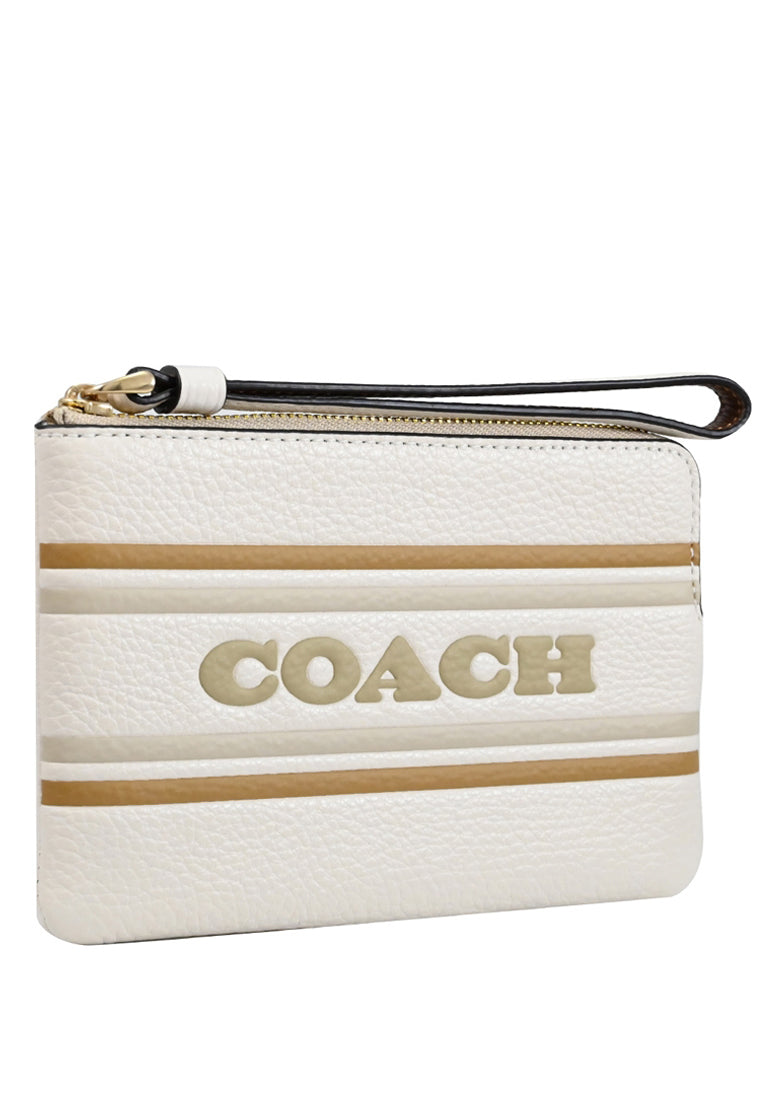 Coach Corner Zip Wristlet With Coach Stripe - White