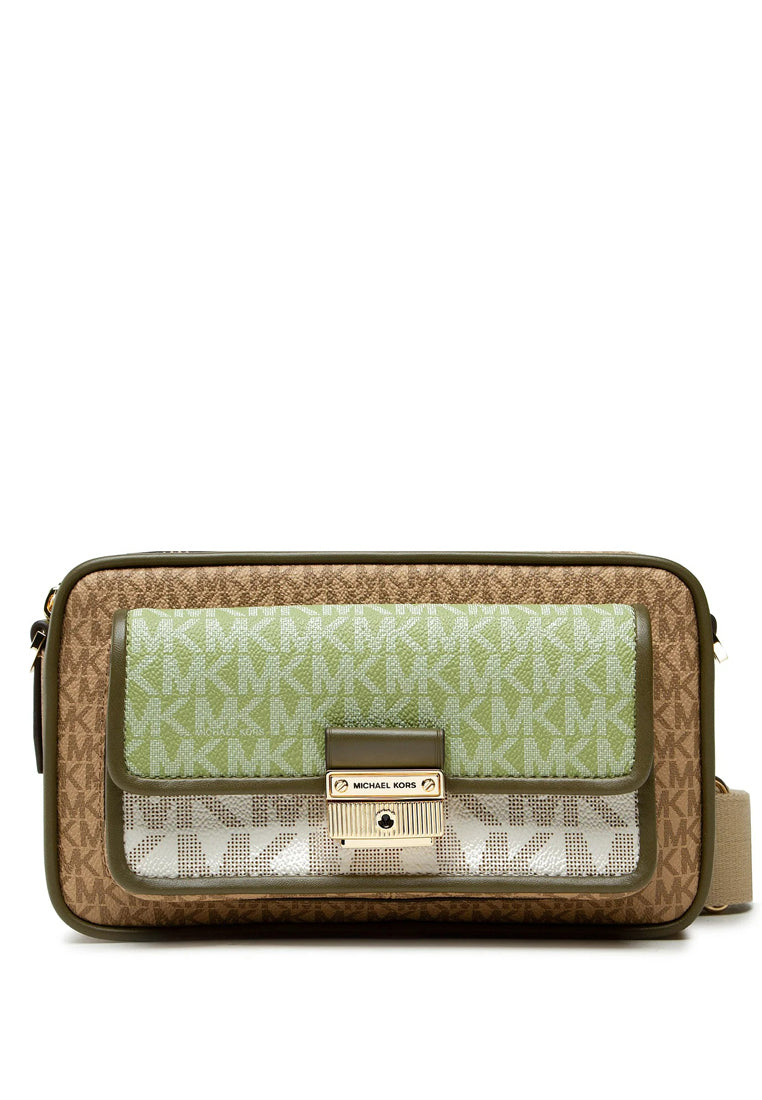 Michael Kors Bradshaw Medium Color-Block Graphic Logo Camera Bag - Camel Brown/Multi