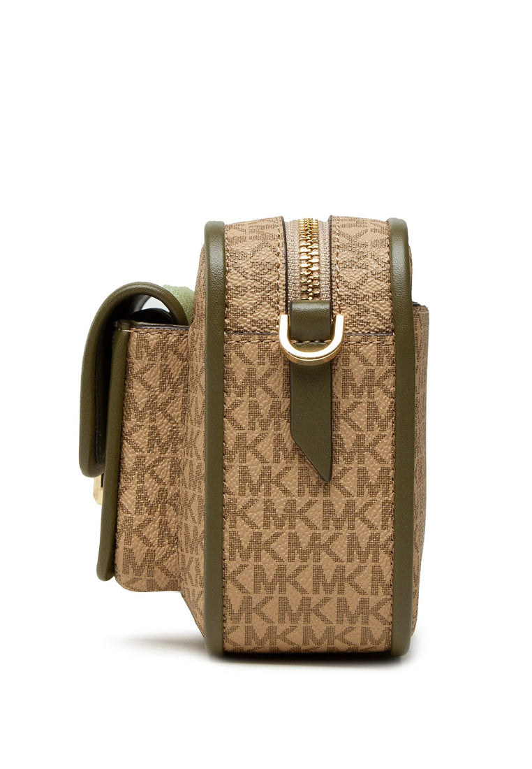 Michael Kors Bradshaw Medium Color-Block Graphic Logo Camera Bag - Camel Brown/Multi