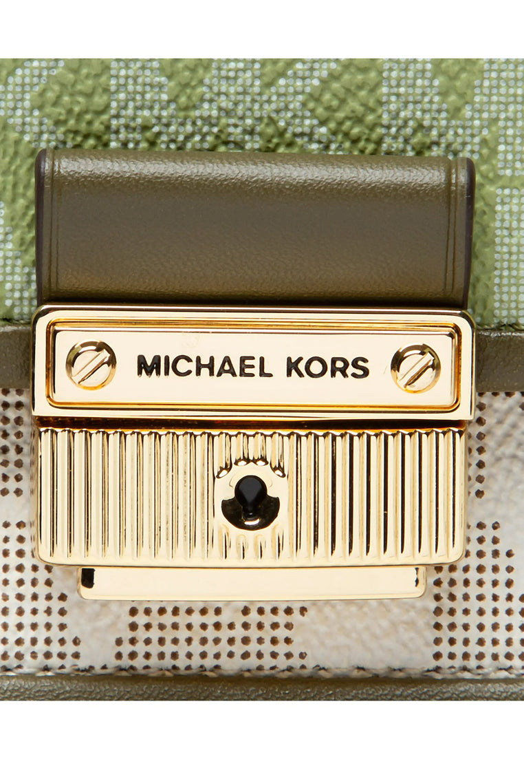 Michael Kors Bradshaw Medium Color-Block Graphic Logo Camera Bag - Camel Brown/Multi